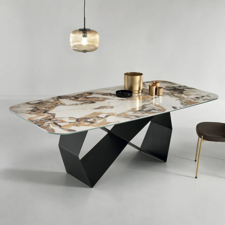 Dining Table with Marble Effect Ceramic Top Made in Italy - Mirco Viadurini