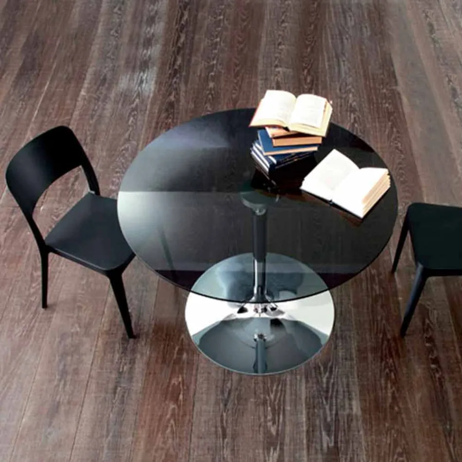 Dining Table with Crystal Top and Chromed Base Made in Italy - Tallio Viadurini