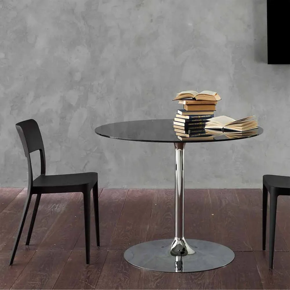 Dining Table with Crystal Top and Chromed Base Made in Italy - Tallio Viadurini