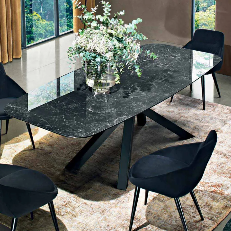 Dining Table with Top in Fine Made in Italy Hypermarble - Settimmio Viadurini