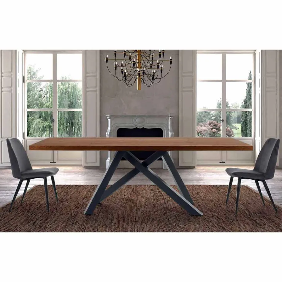 Dining Table with Veneered Wood Top Made in Italy - Settimmio Viadurini