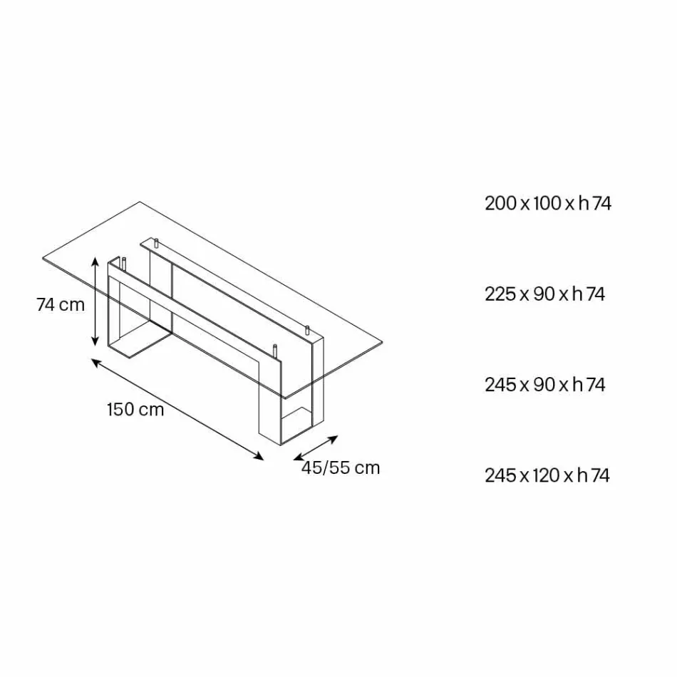 Dining Table with Smoked Glass Top and Metal Base 4 Dimensions - Speck Viadurini