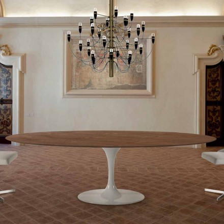 Dining Table with Oval Veneered Top Made in Italy - Dollars Viadurini