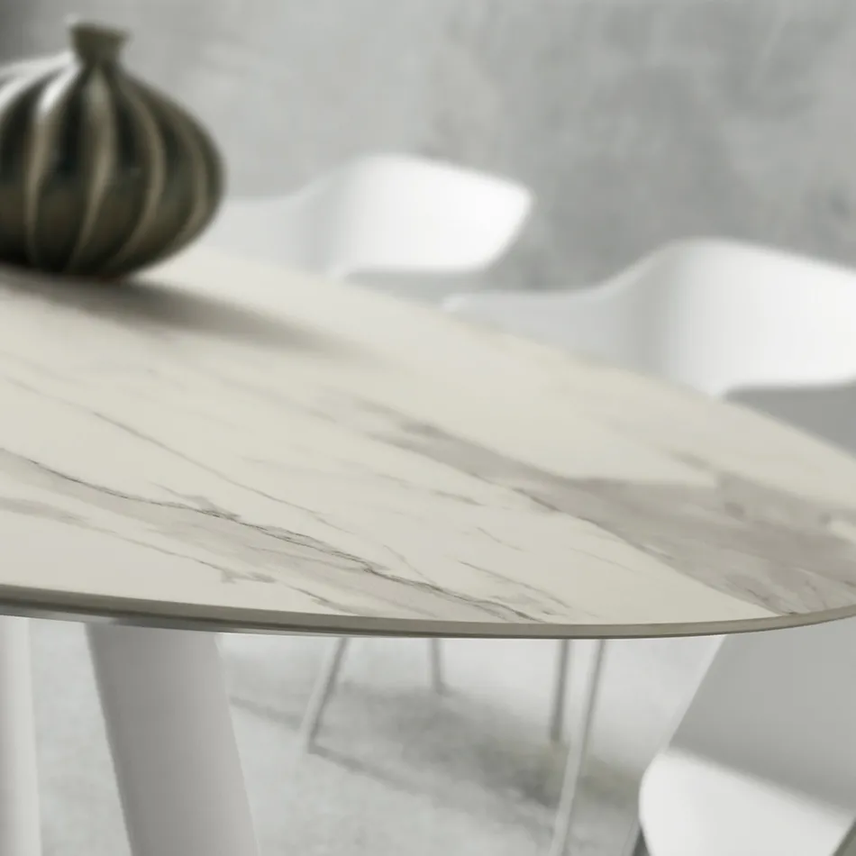 Dining Table with Round Laminam Top Made in Italy - Lingotto Viadurini