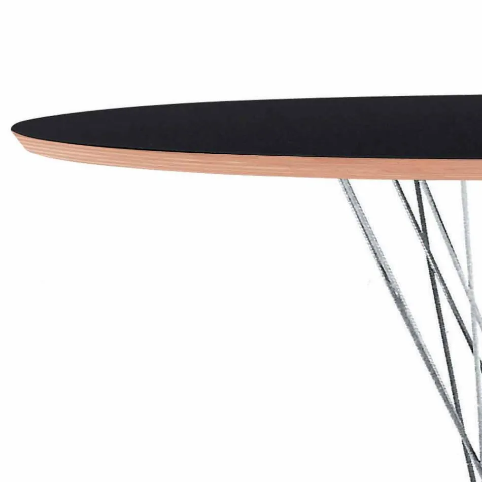 Dining Table with Round Top in Black Laminate Made in Italy - Plaza Viadurini