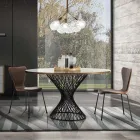 Dining Table with Round Top in Oak Veneered Mdf - Emmanuel Viadurini