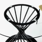 Dining Table with Round Tempered Glass Top and Steel Base - Mileto Viadurini