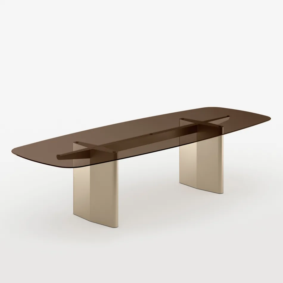 Opalia 320 cm Glass and Metal Dining Table, Made in Italy Viadurini