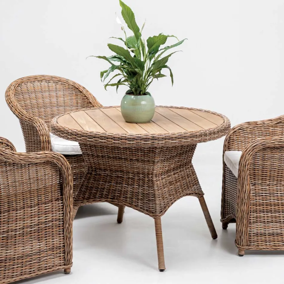 Outdoor Dining Table with Wide Stave Natural Teak Top - Melina Viadurini