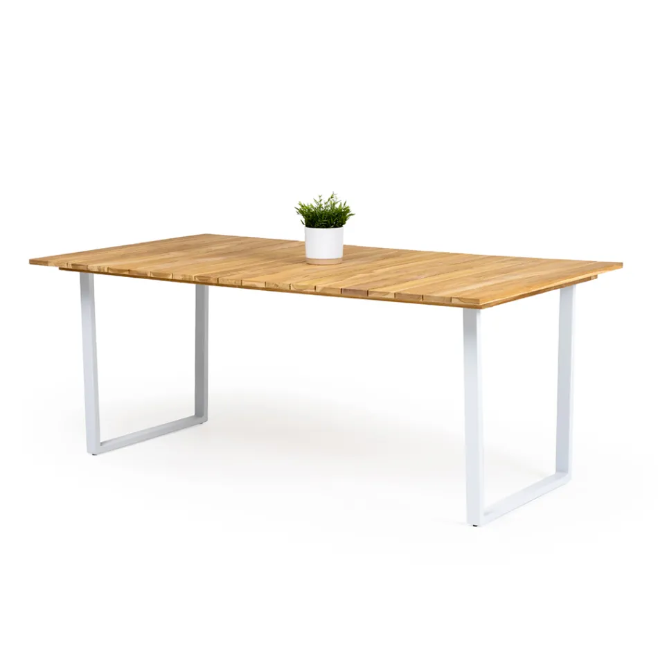 Outdoor Dining Table with Brushed Natural Teak Top - Mistral Viadurini