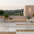 Outdoor Dining Table with Brushed Natural Teak Top - Mistral Viadurini