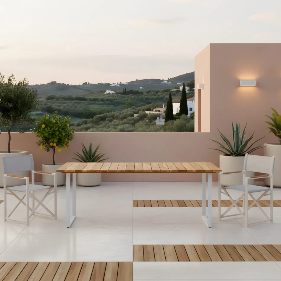 Outdoor Dining Table with Brushed Natural Teak Top - Mistral Viadurini