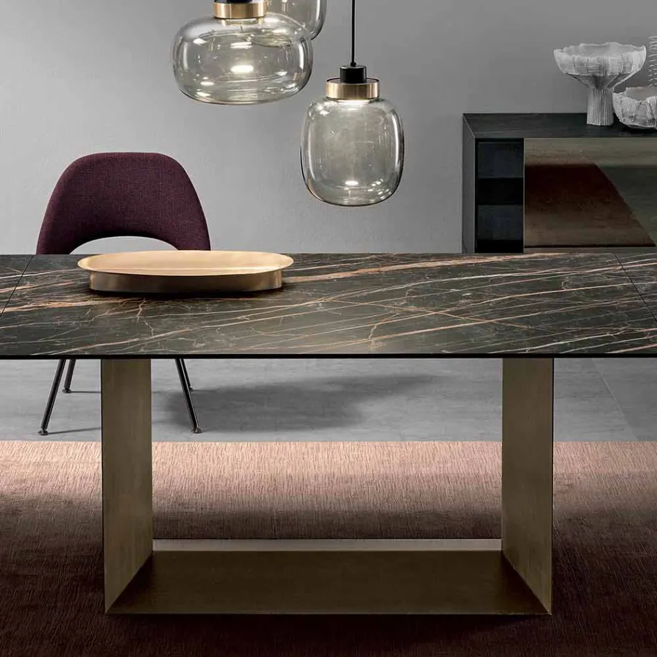 Extendable Dining Table in Ceramic and Metal Made in Italy - Dark Brown Viadurini
