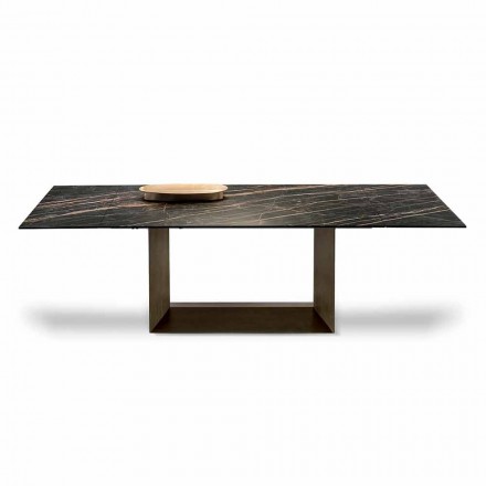 Extendable Dining Table in Ceramic and Metal Made in Italy - Dark Brown Viadurini