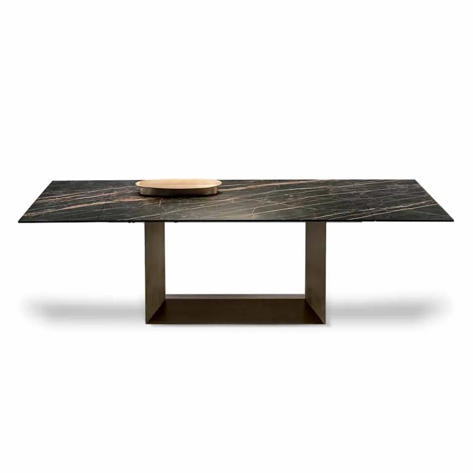 Extendable Dining Table in Ceramic and Metal Made in Italy - Dark Brown Viadurini