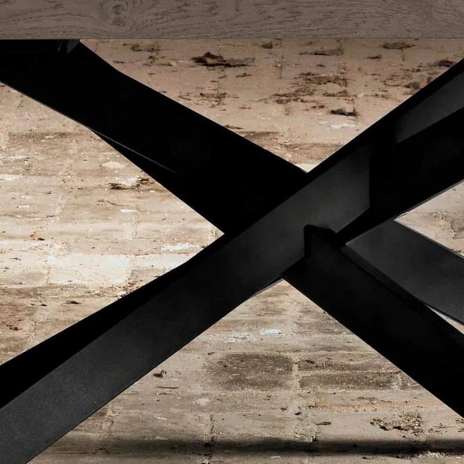 Design dining table in oak and metal made Italy Oncino Viadurini