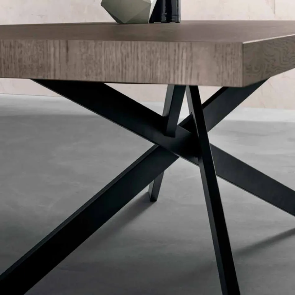Design dining table in oak and metal made Italy Oncino Viadurini