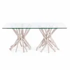 Design Dining Table in Glass and Bleached Teak Homemotion - France Viadurini