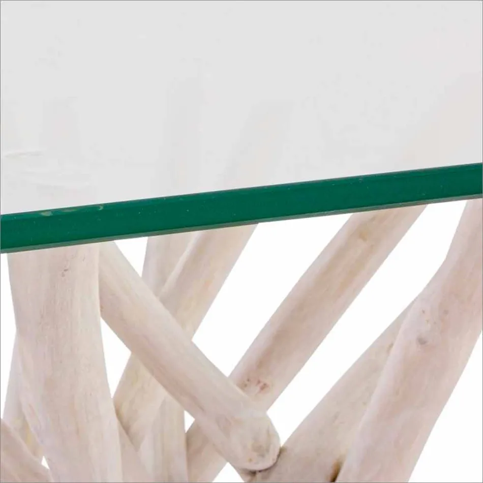 Design Dining Table in Glass and Bleached Teak Homemotion - France Viadurini