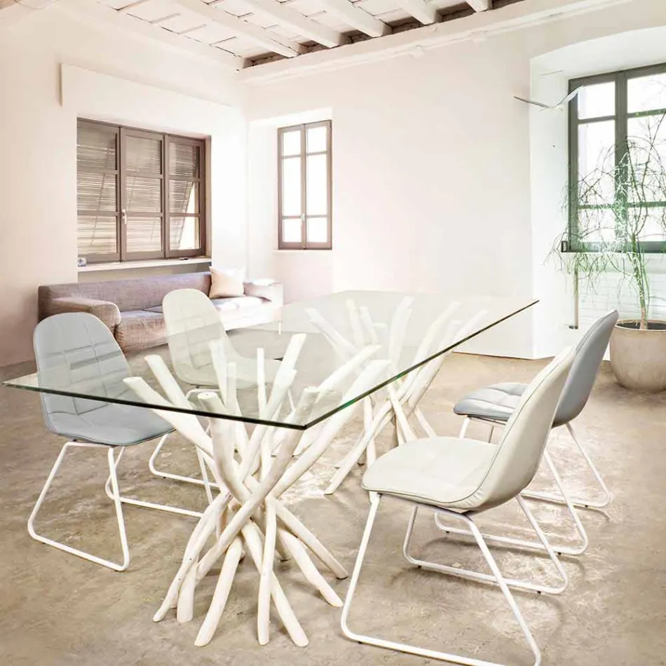 Design Dining Table in Glass and Bleached Teak Homemotion - France Viadurini