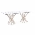 Design Dining Table in Glass and Bleached Teak Homemotion - France Viadurini