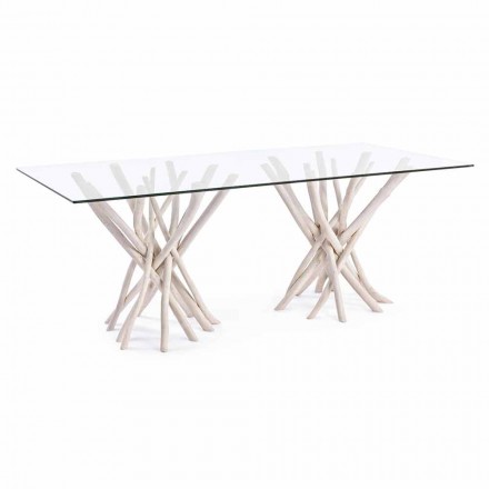 Design Dining Table in Glass and Bleached Teak Homemotion - France Viadurini