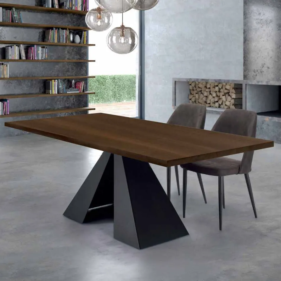 Veneered Dining Table with Steel Base Made in Italy - Dalmatian Viadurini