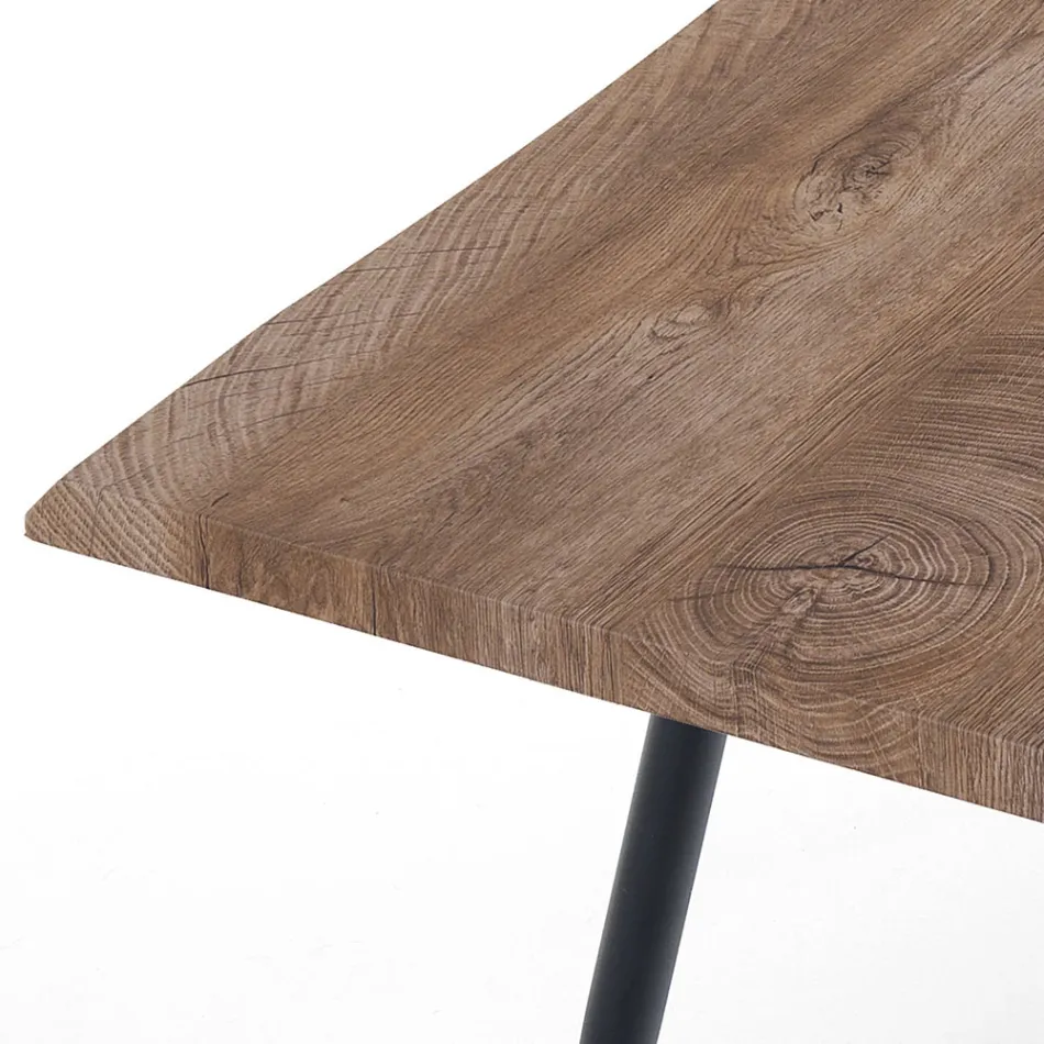Steel Dining Table with Mdf Top in Oak Finish - Gherardo Viadurini