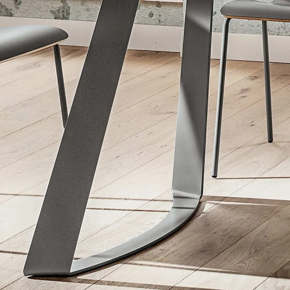 Luxury Fenix and Metal Dining Table Made in Italy - Pinocchio Viadurini