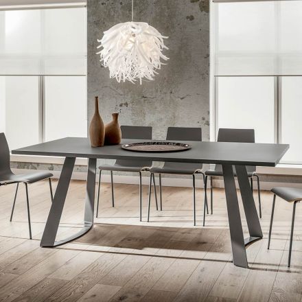 Luxury Fenix and Metal Dining Table Made in Italy - Pinocchio Viadurini