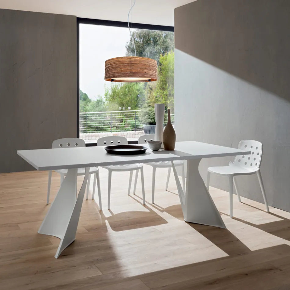 Dining Table in Fenix and Painted Metal Made in Italy - Dotto Viadurini