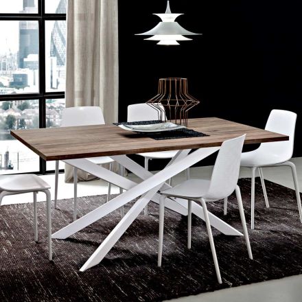 Hpl Dining Table with Metal Base Made in Italy, Precious - Carlino Viadurini