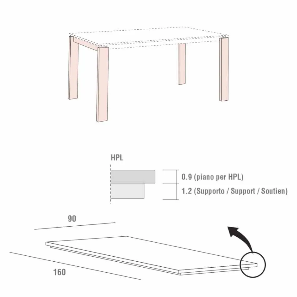 Dining Table in Hpl Marble Effect and Lacquered Metal Made in Italy - Jupiter Viadurini