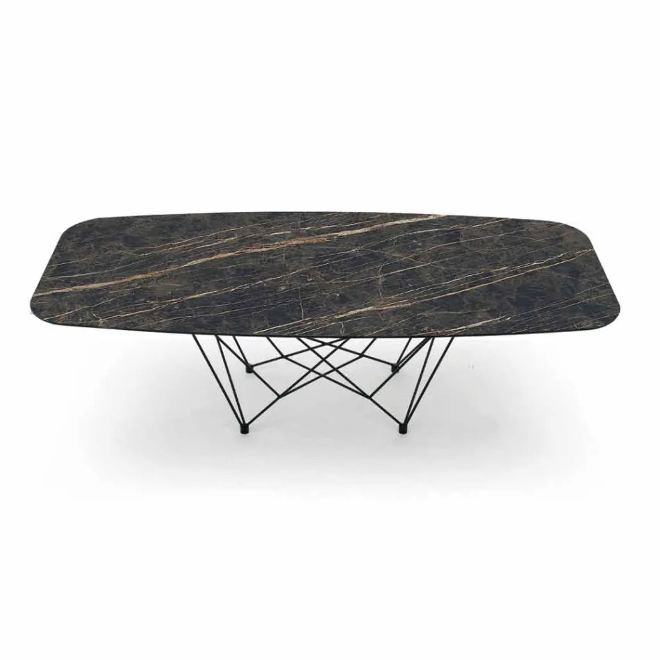 Dining Table in Hypermarble and Steel Made in Italy, High Quality - Ezzellino Viadurini