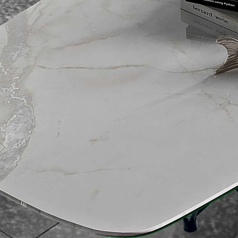 Dining Table in Hypermarble and Steel Made in Italy, High Quality - Ezzellino Viadurini