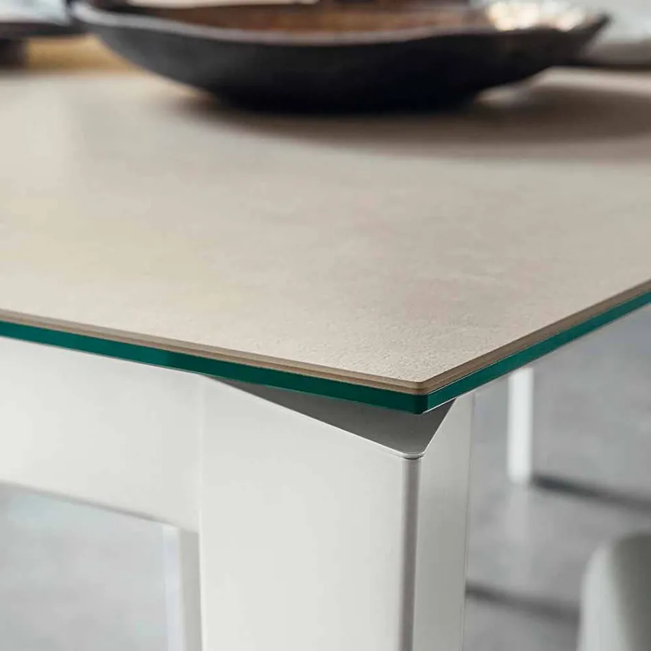 Dining Table in Laminam and Painted Metal Made in Italy - Efisto Viadurini