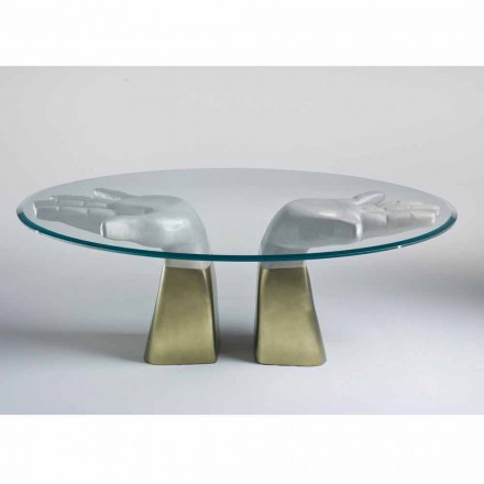 Wooden dining table with glass top, made in Italy, Bartolo Viadurini