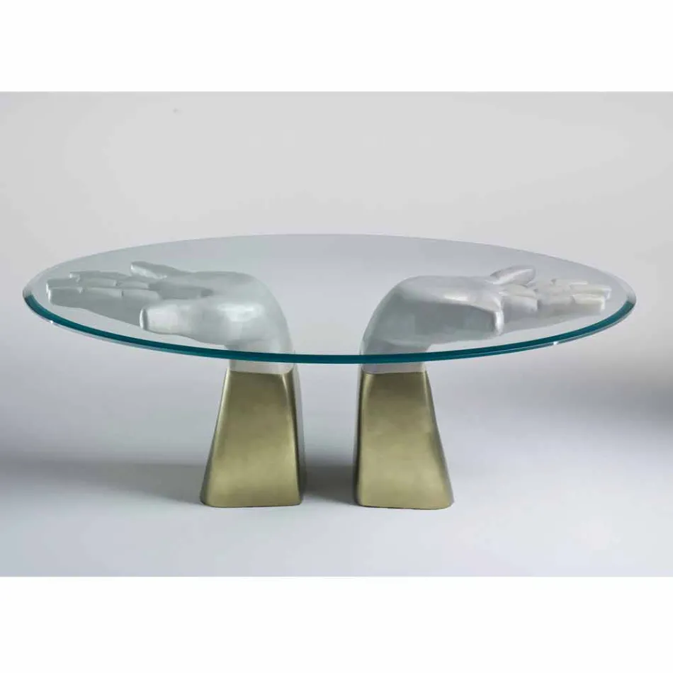 Wooden dining table with glass top, made in Italy, Bartolo Viadurini