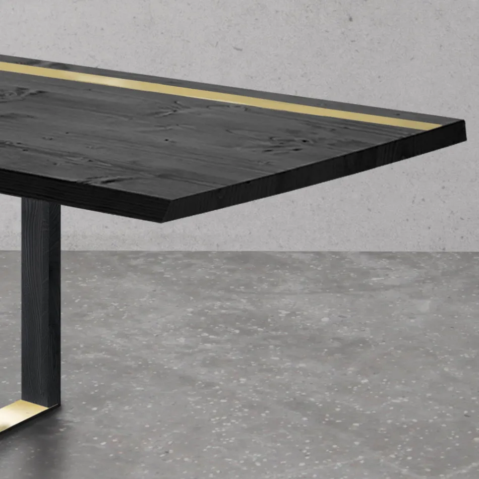Dining Table in Knotted Oak and Metal Elements Made in Italy - Giusy Viadurini