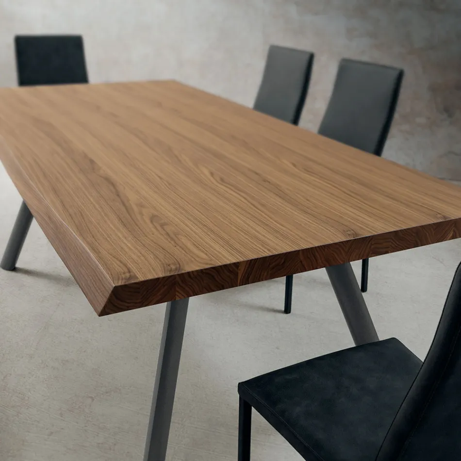 Dining Table in Wood and Aluminum Made in Italy, Precious - Lingotto Viadurini