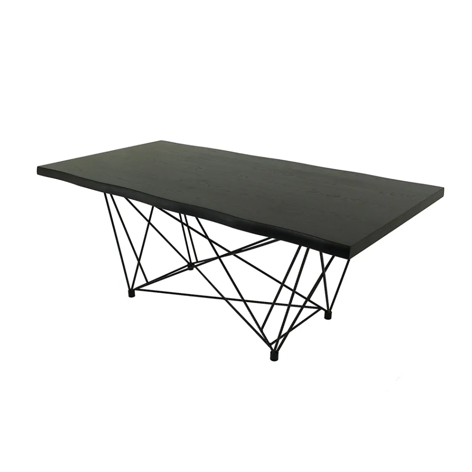 Dining Table in Veneered Wood and Steel Made in Italy - Ezzellino Viadurini