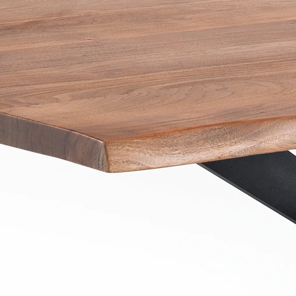 Dining Table in Solid Acacia Wood and Steel - Phosphorus Viadurini