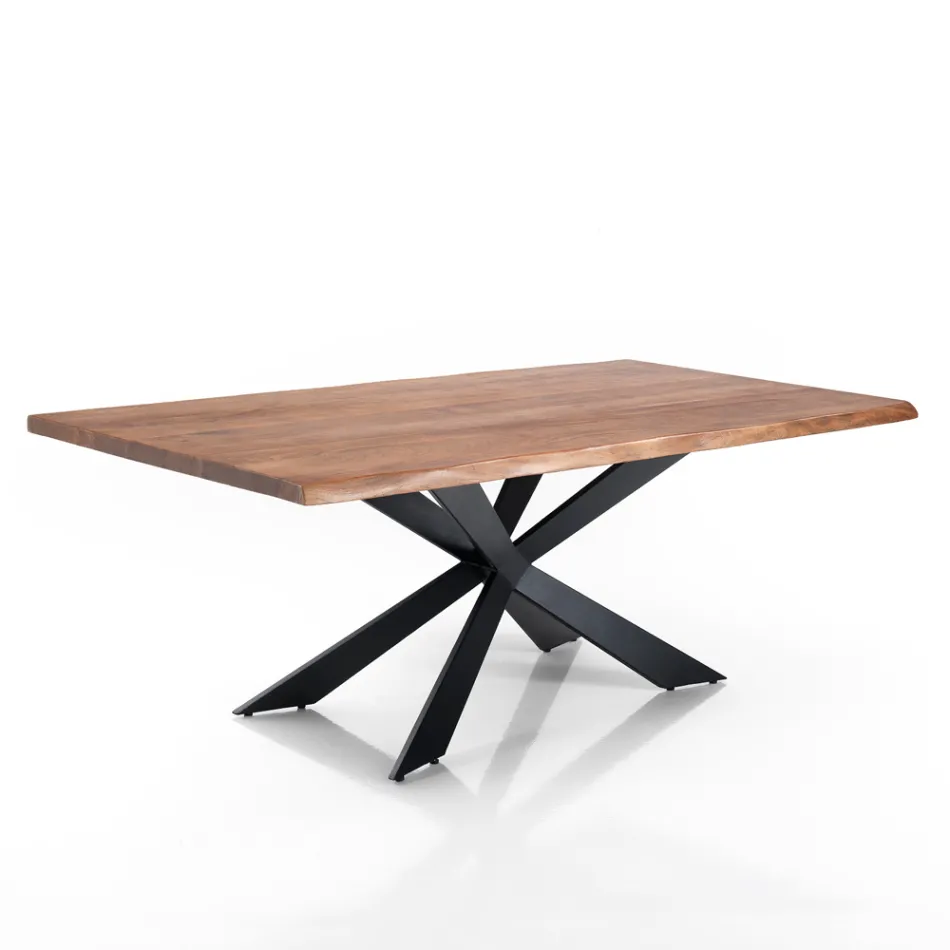 Dining Table in Solid Acacia Wood and Steel - Phosphorus Viadurini