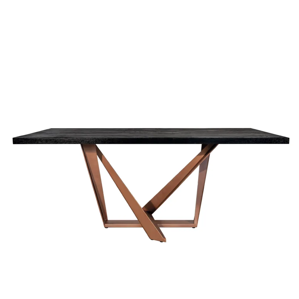 Dining Table in Oak Wood and Nuvolato Copper Color Metal Made in Italy - Patty Viadurini