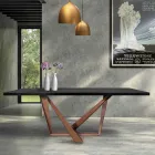 Dining Table in Oak Wood and Nuvolato Copper Color Metal Made in Italy - Patty Viadurini