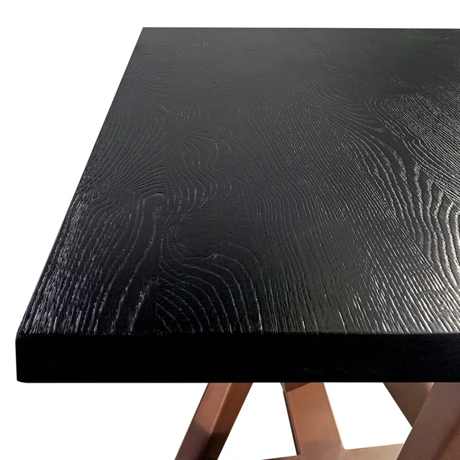 Dining Table in Oak Wood and Nuvolato Copper Color Metal Made in Italy - Patty Viadurini