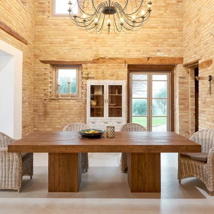 Dining Table in Recycled Tropical Wood with Double Base - Slide Viadurini