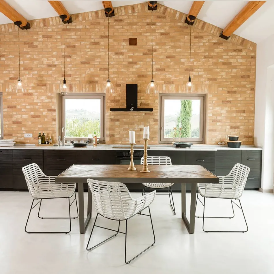 Dining Table in Recycled Tropical Wood and Metal Legs - Slide Viadurini