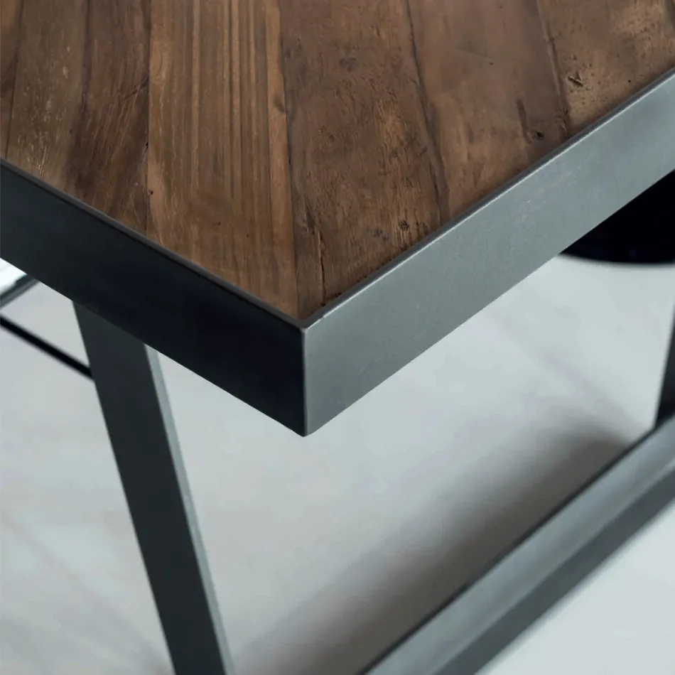 Dining Table in Recycled Tropical Wood and Metal Legs - Slide Viadurini