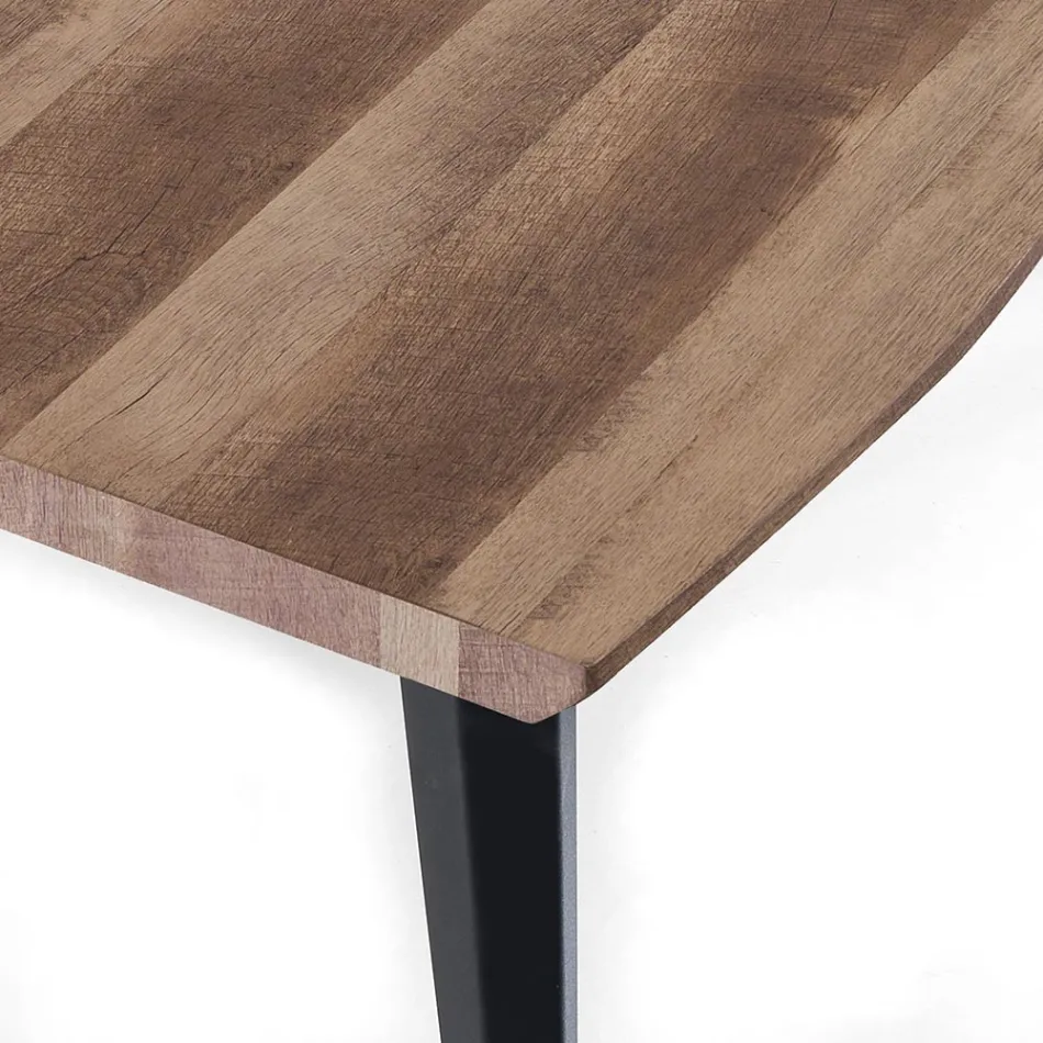 Dining Table in Mdf Oak Finish and Matt Black Steel - Gherardo Viadurini